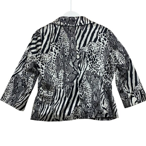 JOSEPH RIBKOFF Womens Sequin Jacket Sz 14 Animal Print Black White  Lined - Picture 6 of 16